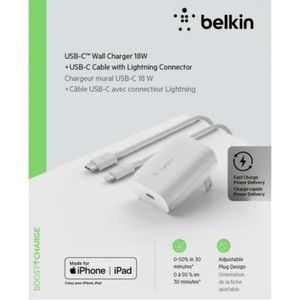 Belkin 18W USB-C Wall Charger + USB-C Cable with Lightning Connector